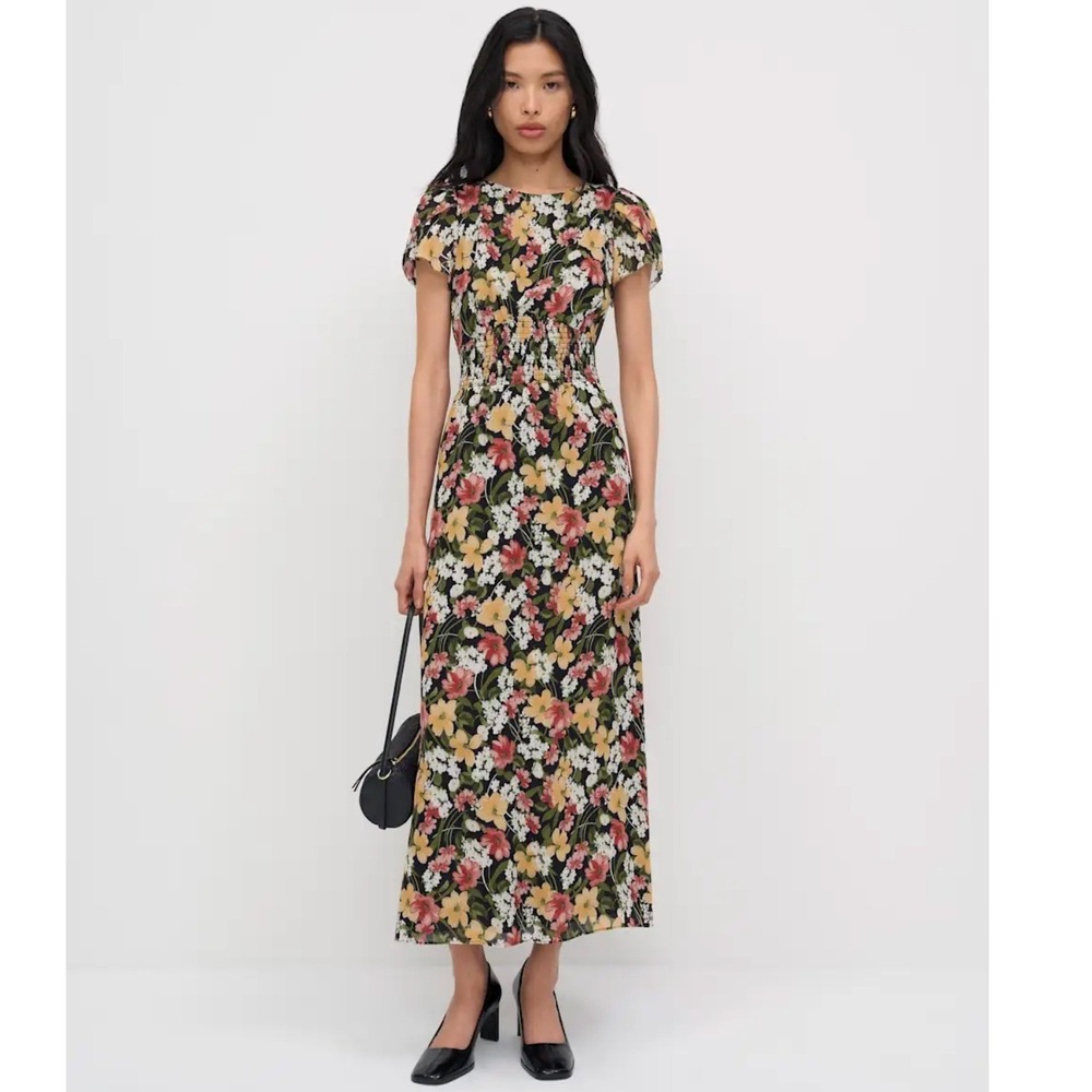 Reformation Drusilla Dress Short Sleeve Midi in Lorelai Floral Size 12 NEW